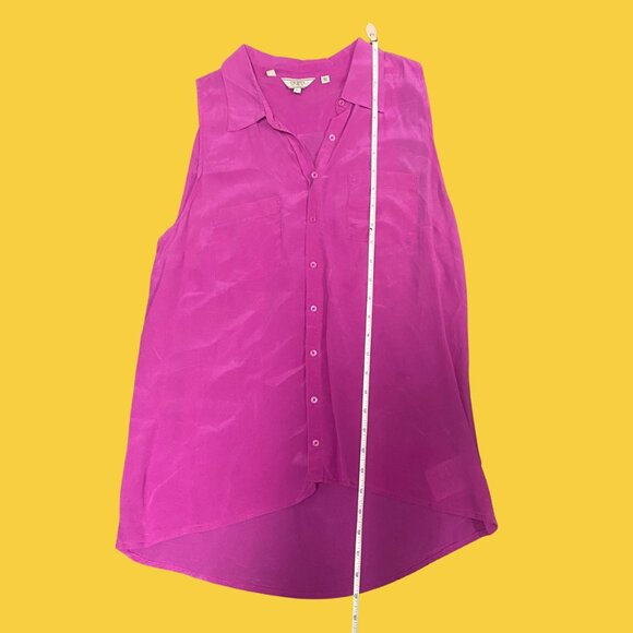 GUESS 100% Silk Magenta Sleeveless Button-Up Blouse – Size L - Picture 3 of 7